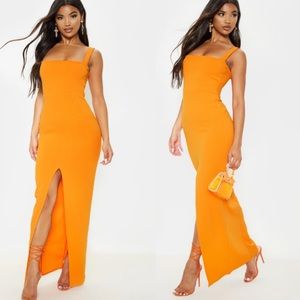 Orange square neck split maxi - XS